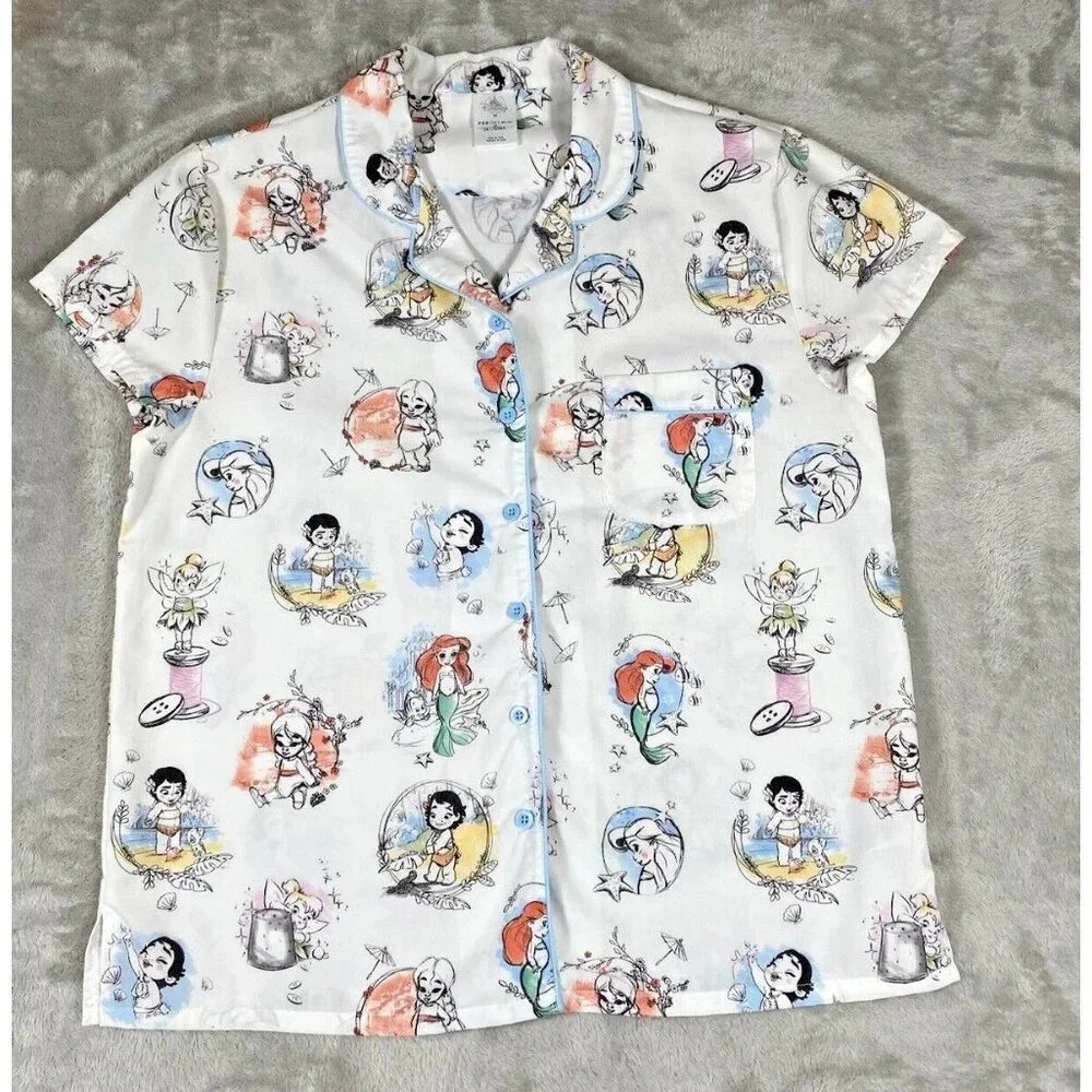 Disney Animator's Collection Sleep Shirt Women's Medium White Mulan Ariel Moana
